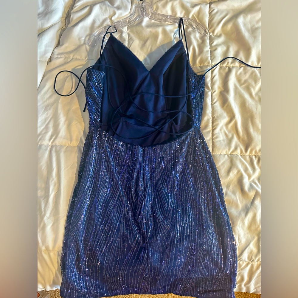 Narianna Navy Blue Sequins Homecoming Dress with Tie Up Back - Picture 2 of 3